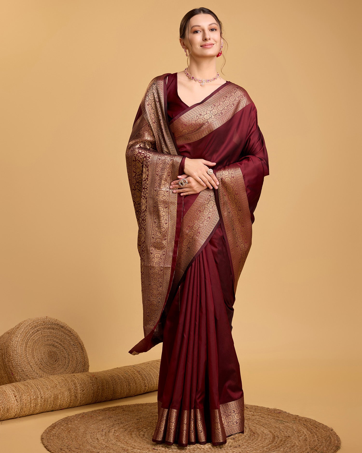 Vedant Vastram Soft Litchi Silk Banarasi Silk Saree - Maroon