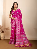 Vedant Vastram Maslin Dola Silk Kanjeevaram Silk Saree - Magenta