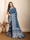 Vedant Vastram Maslin Dola Silk Kanjeevaram Silk Saree - Navy