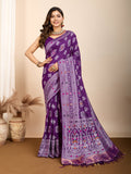 Vedant Vastram Maslin Dola Silk Kanjeevaram Silk Saree - Violet