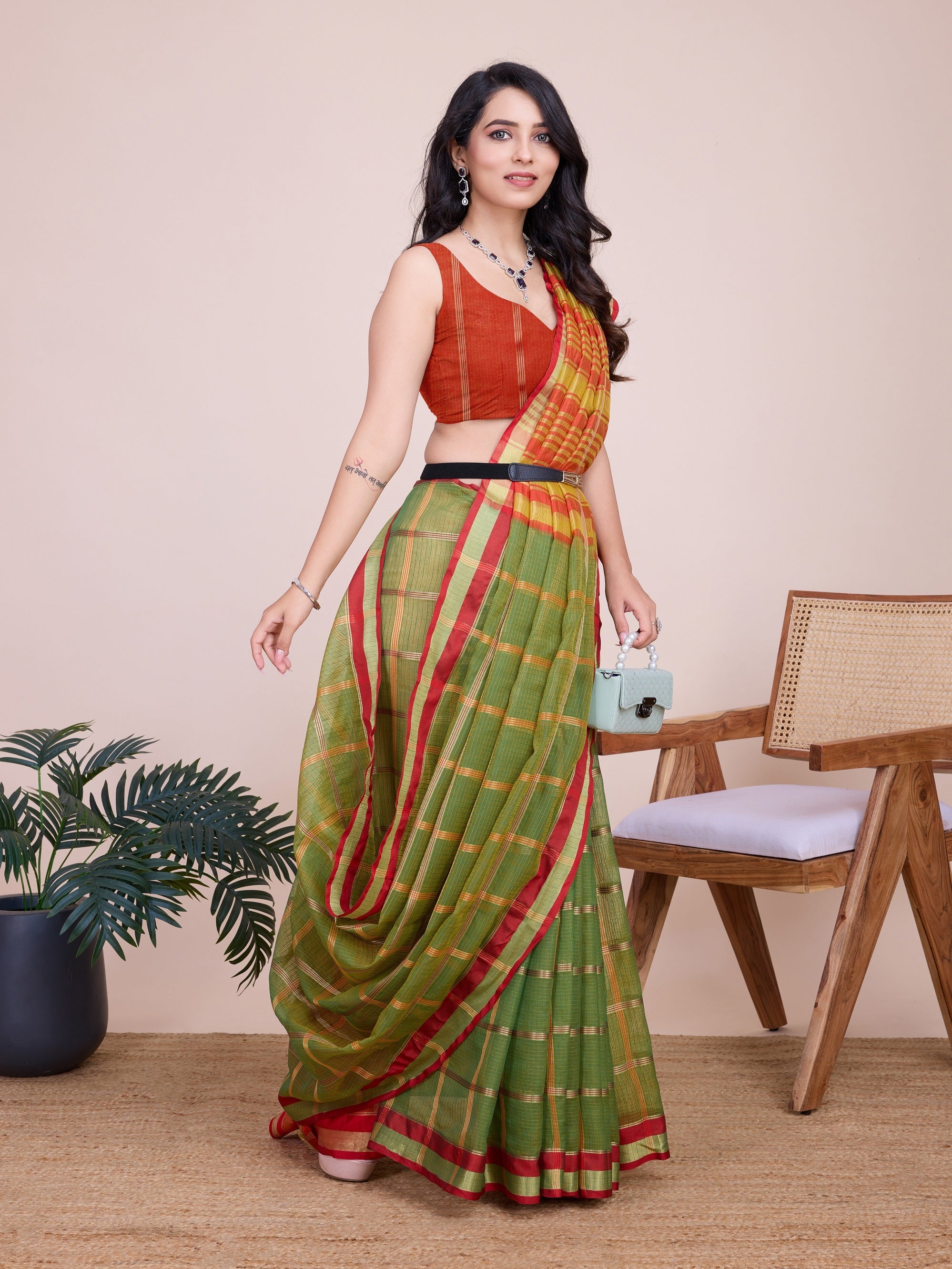 Vedant Vastram Cotton Silk Jacquard Fancy Saree - Mahendi