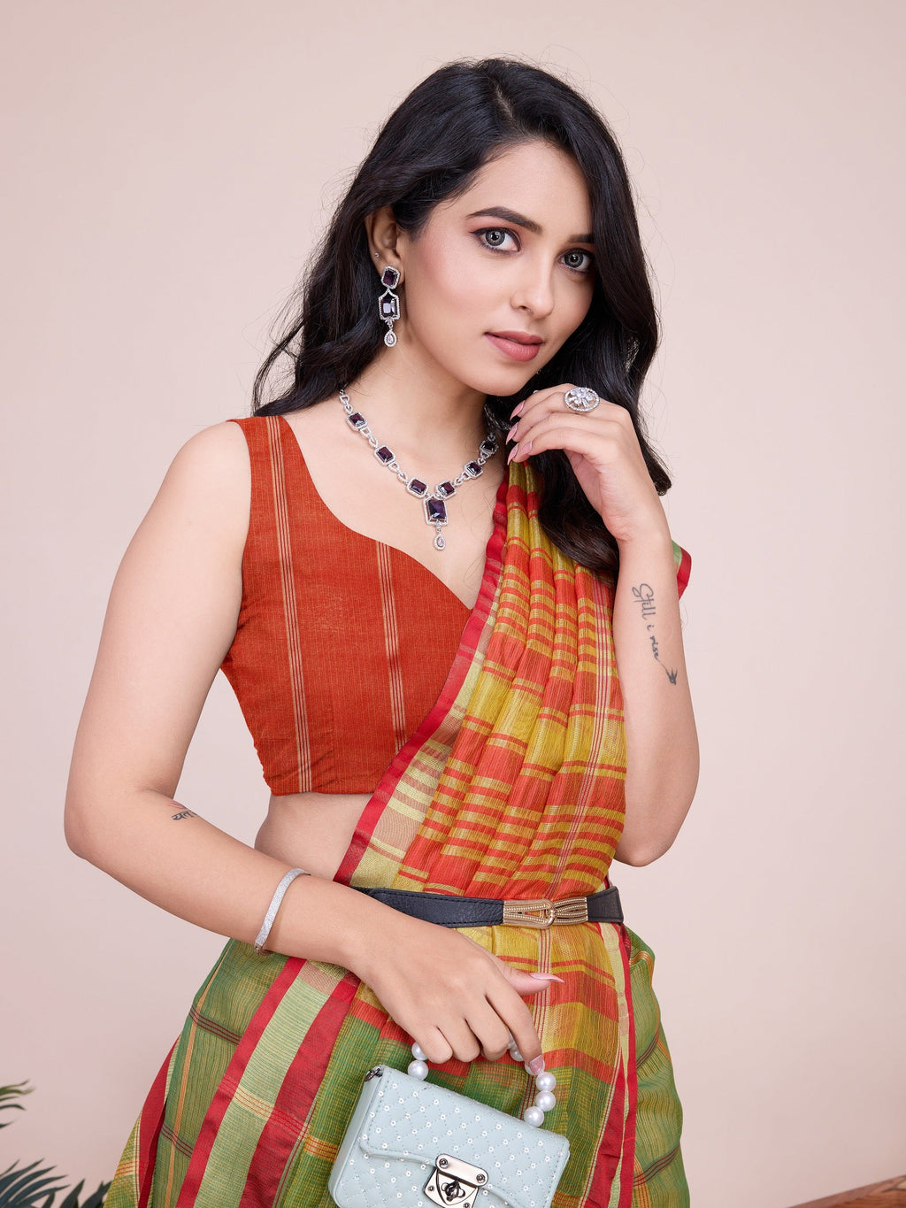 Vedant Vastram Cotton Silk Jacquard Fancy Saree - Mahendi