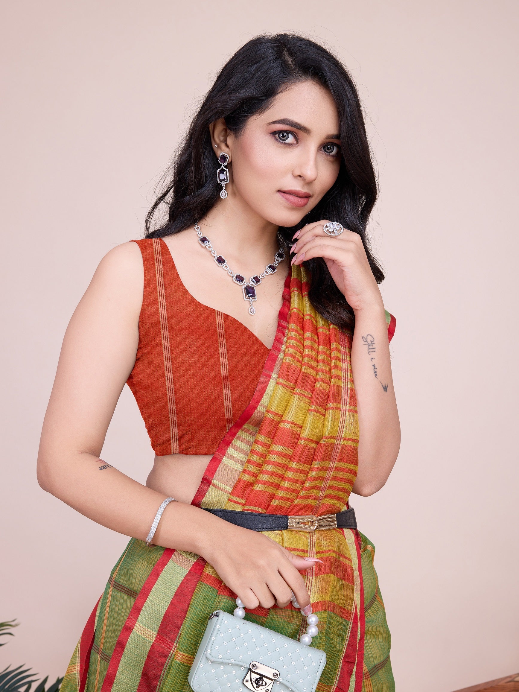 Vedant Vastram Cotton Silk Jacquard Fancy Saree - Mahendi