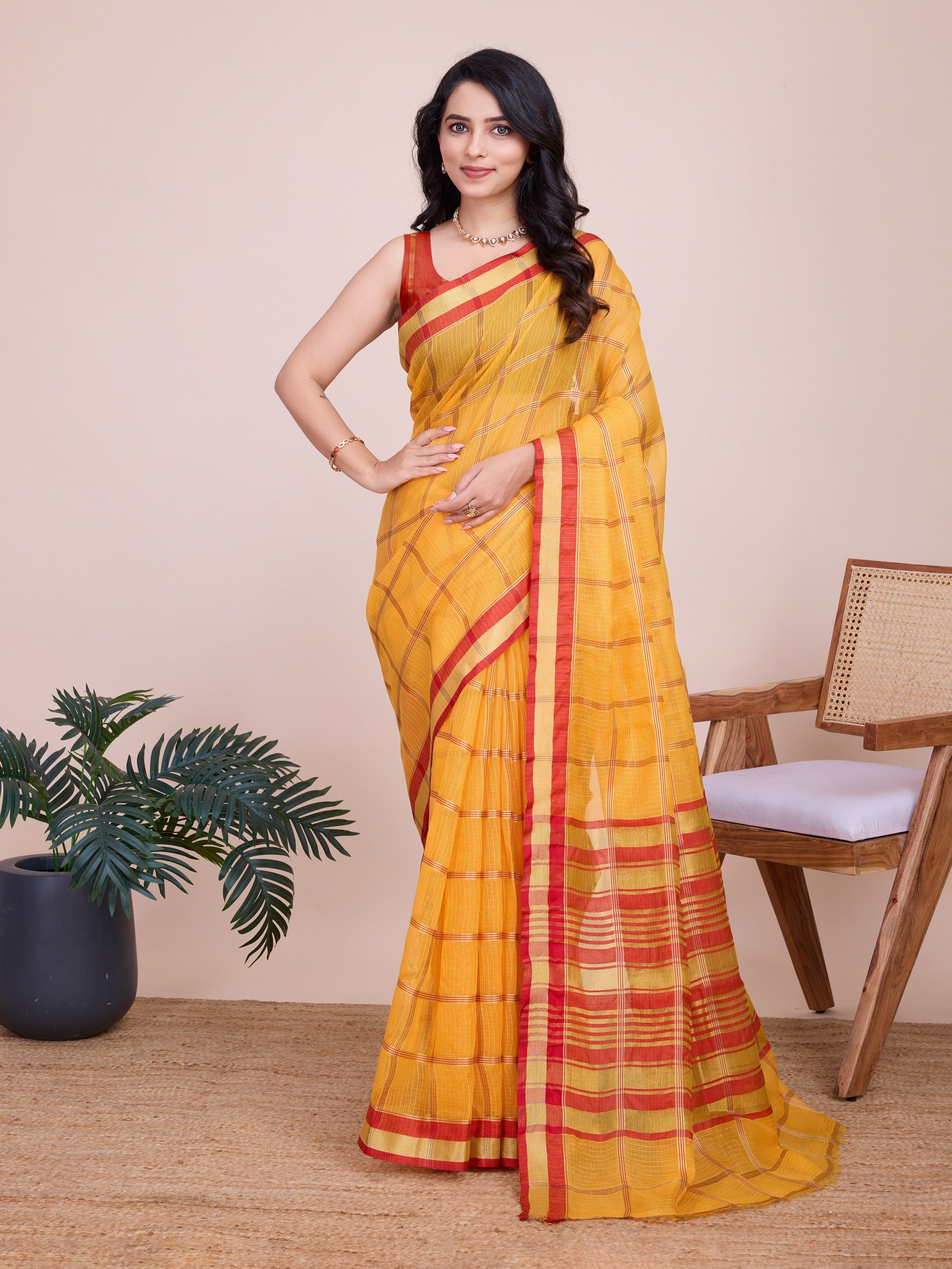 Vedant Vastram Cotton Silk Jacquard Fancy Saree - Mustard