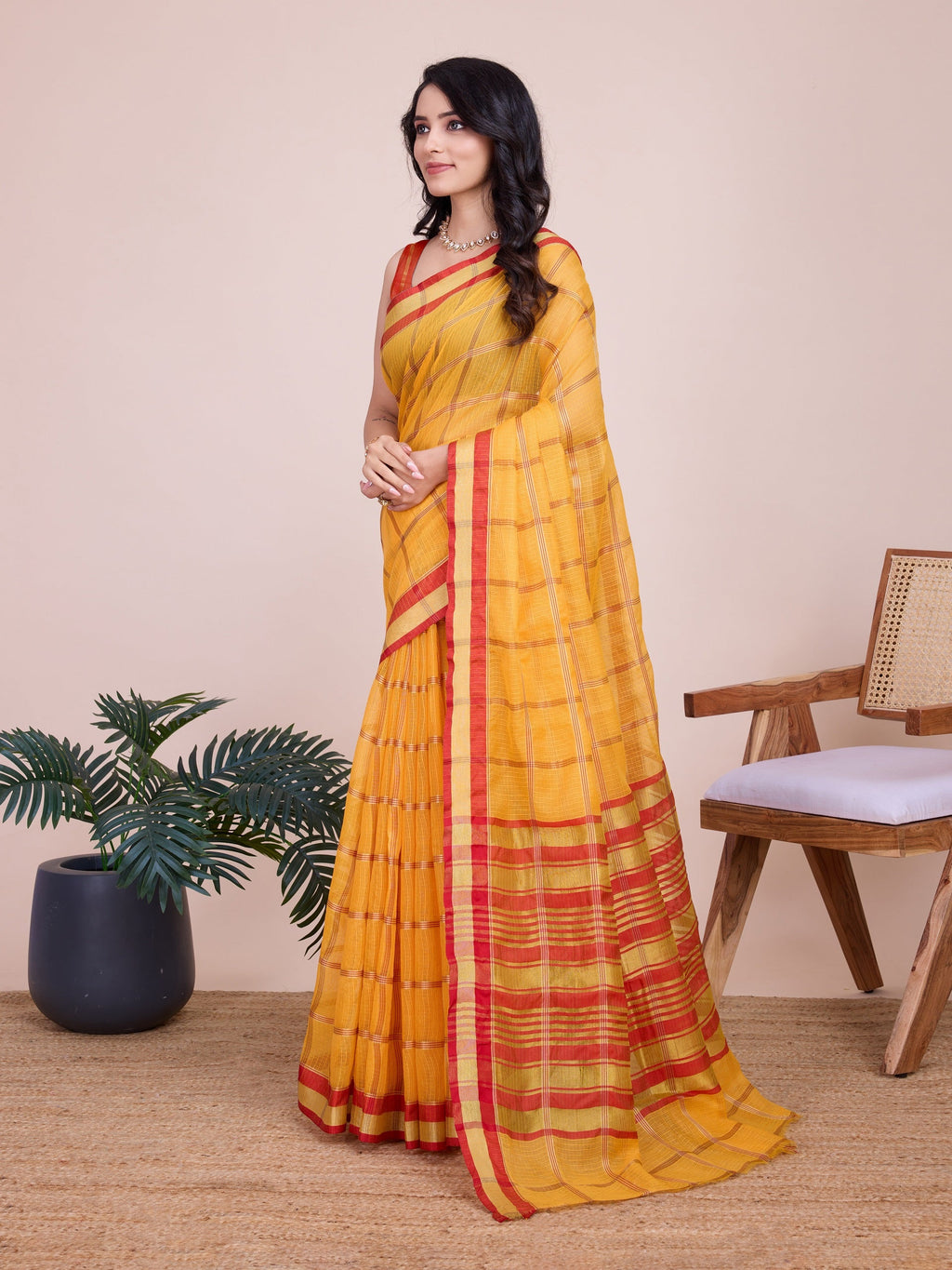 Vedant Vastram Cotton Silk Jacquard Fancy Saree - Mustard