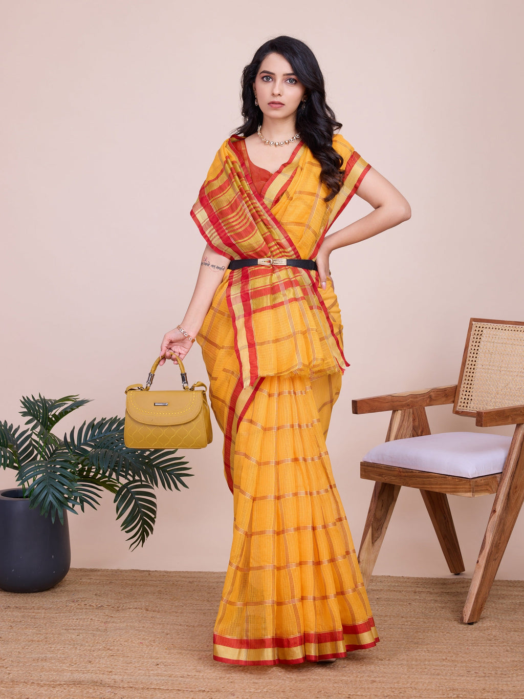 Vedant Vastram Cotton Silk Jacquard Fancy Saree - Mustard