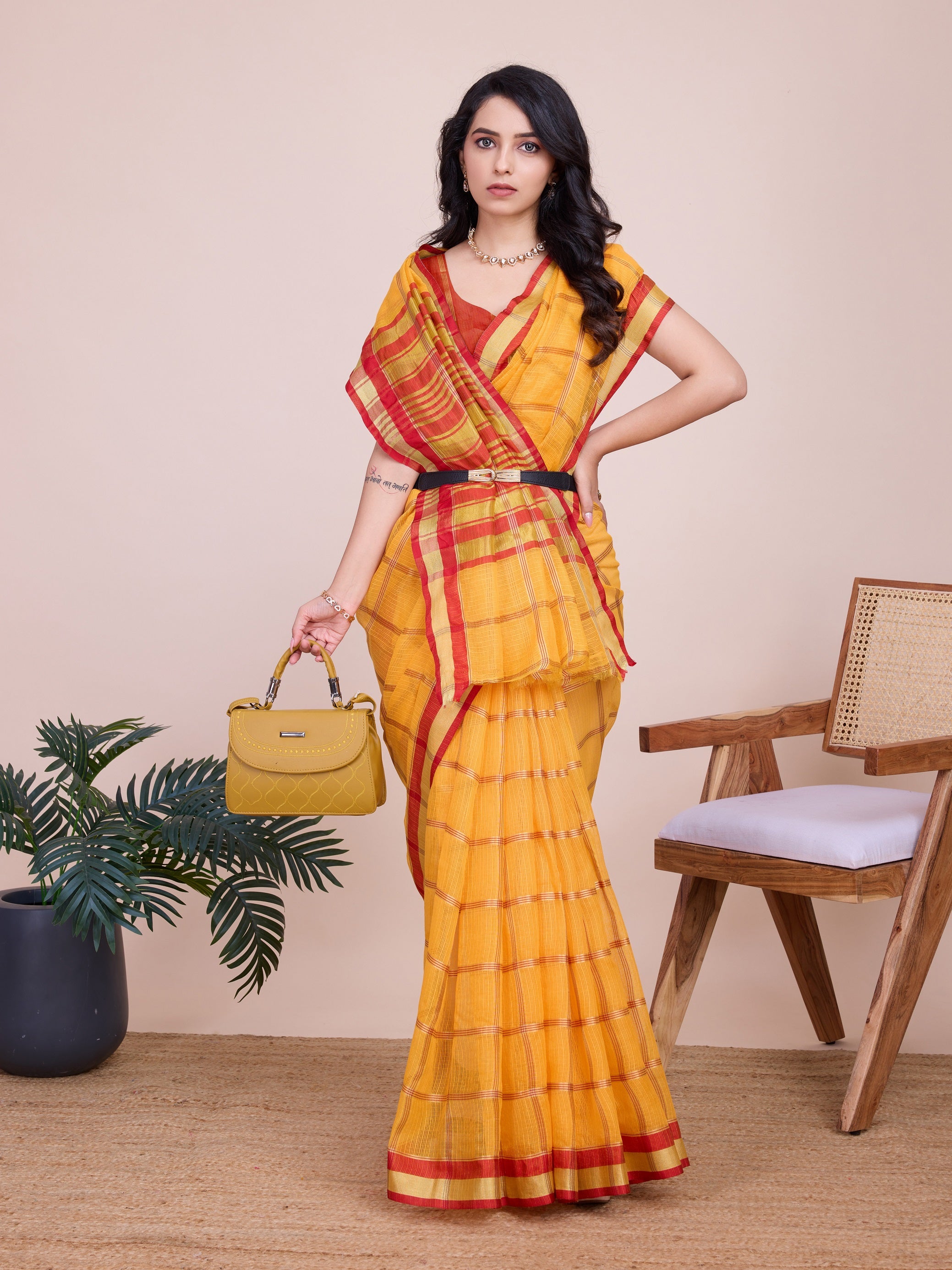 Vedant Vastram Cotton Silk Jacquard Fancy Saree - Mustard