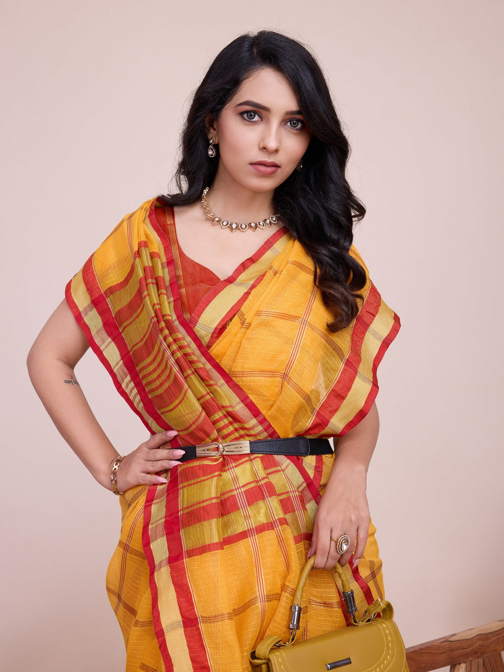 Vedant Vastram Cotton Silk Jacquard Fancy Saree - Mustard