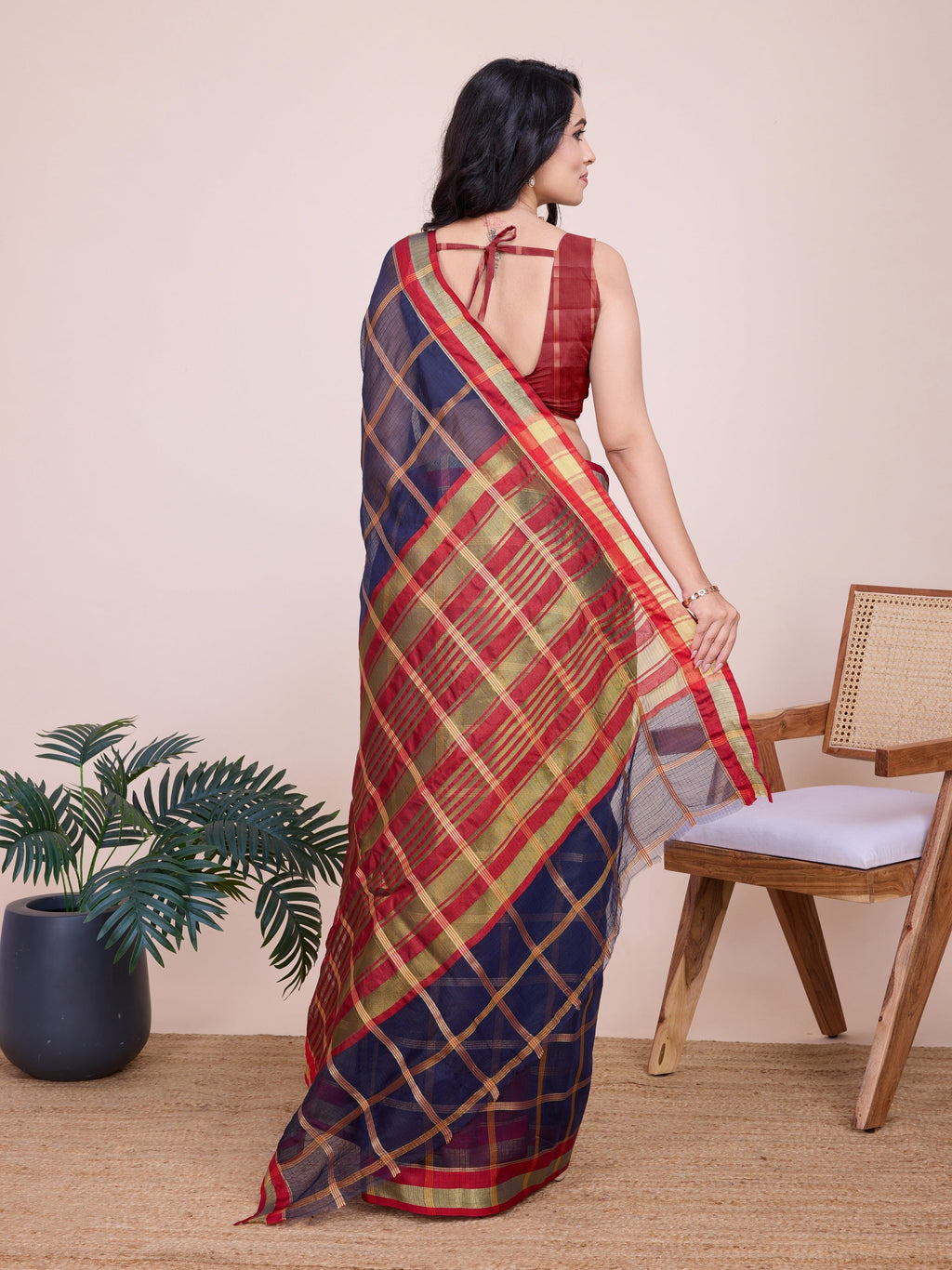 Vedant Vastram Cotton Silk Jacquard Fancy Saree - Navy