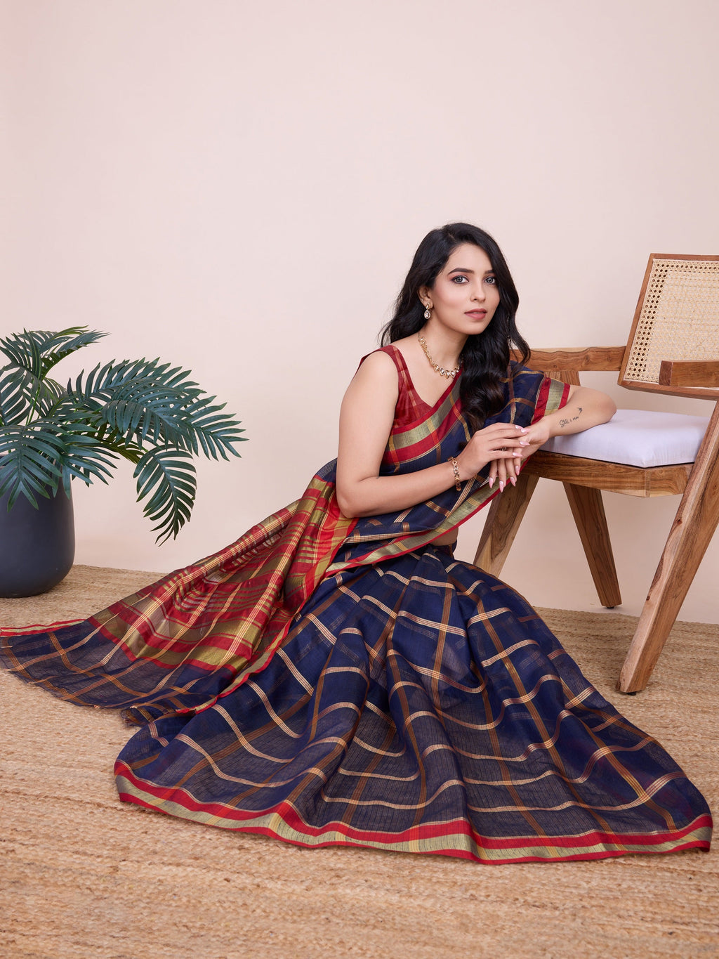 Vedant Vastram Cotton Silk Jacquard Fancy Saree - Navy
