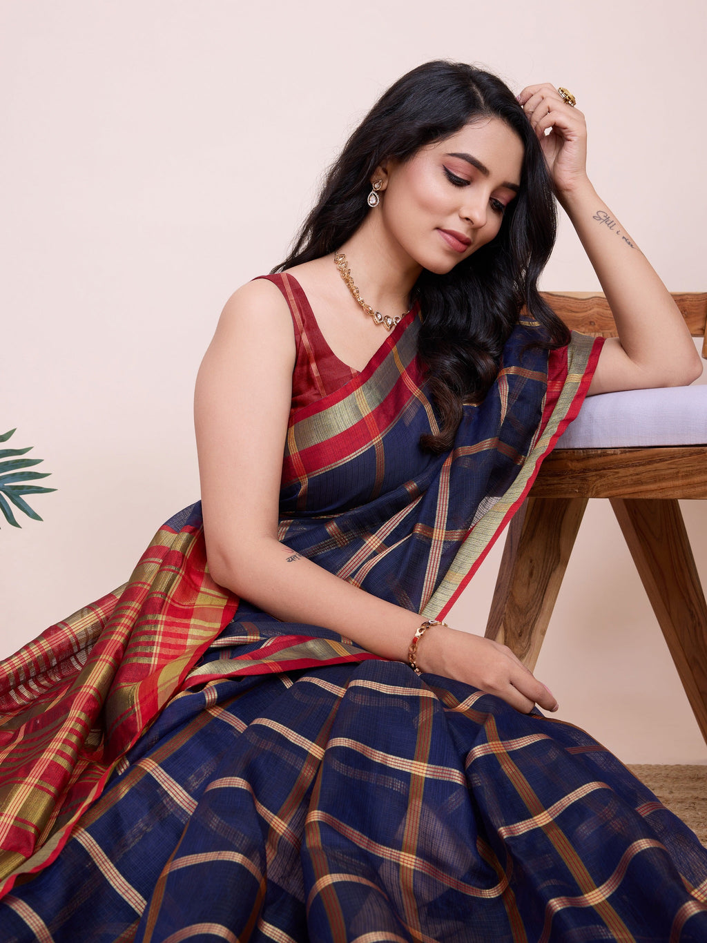 Vedant Vastram Cotton Silk Jacquard Fancy Saree - Navy
