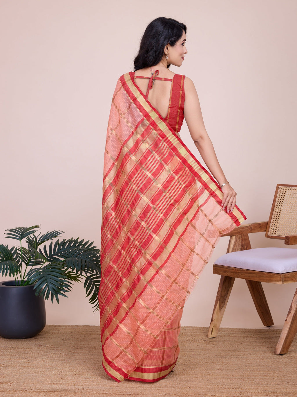 Vedant Vastram Cotton Silk Jacquard Fancy Saree - Peach