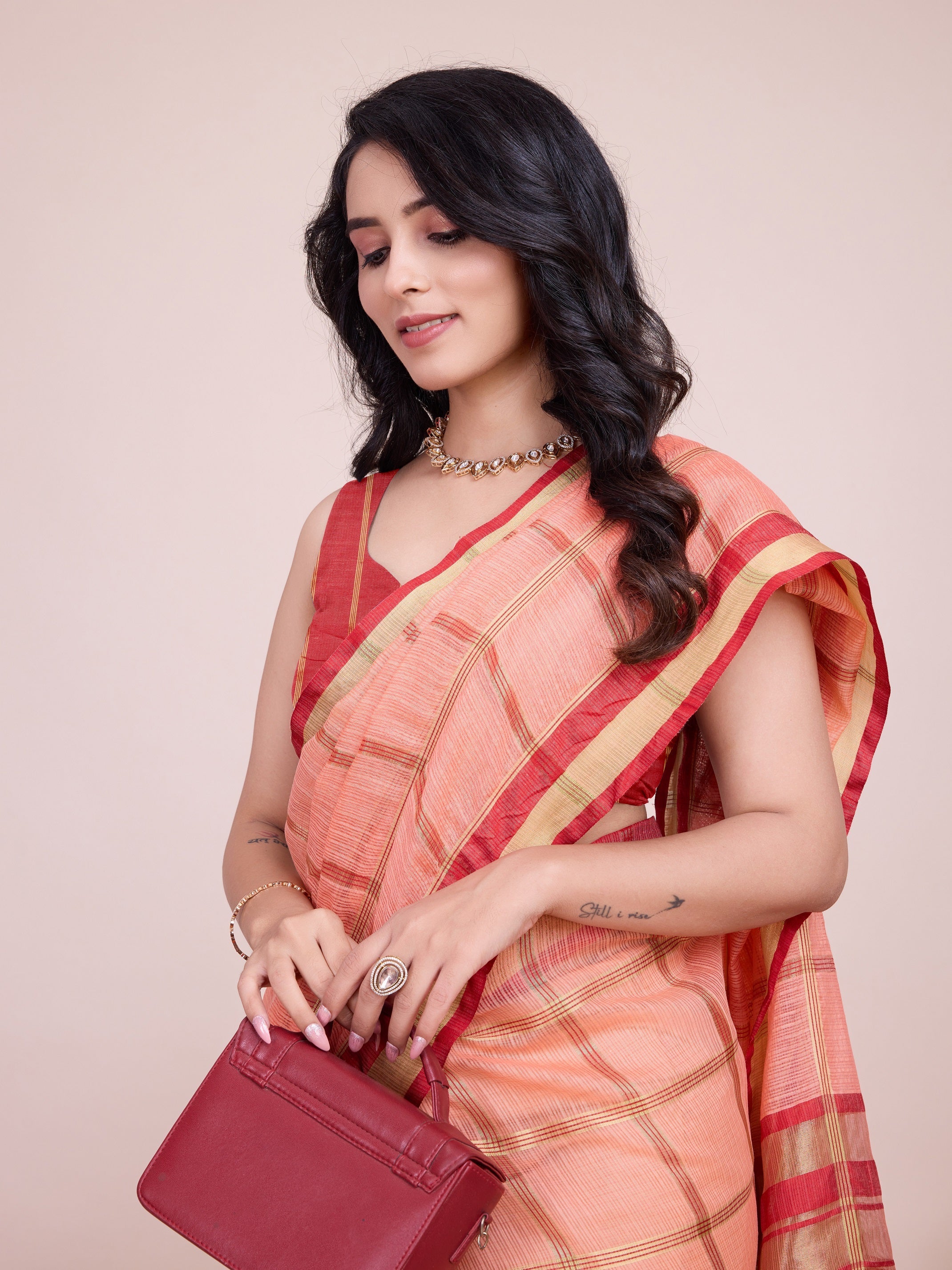 Vedant Vastram Cotton Silk Jacquard Fancy Saree - Peach