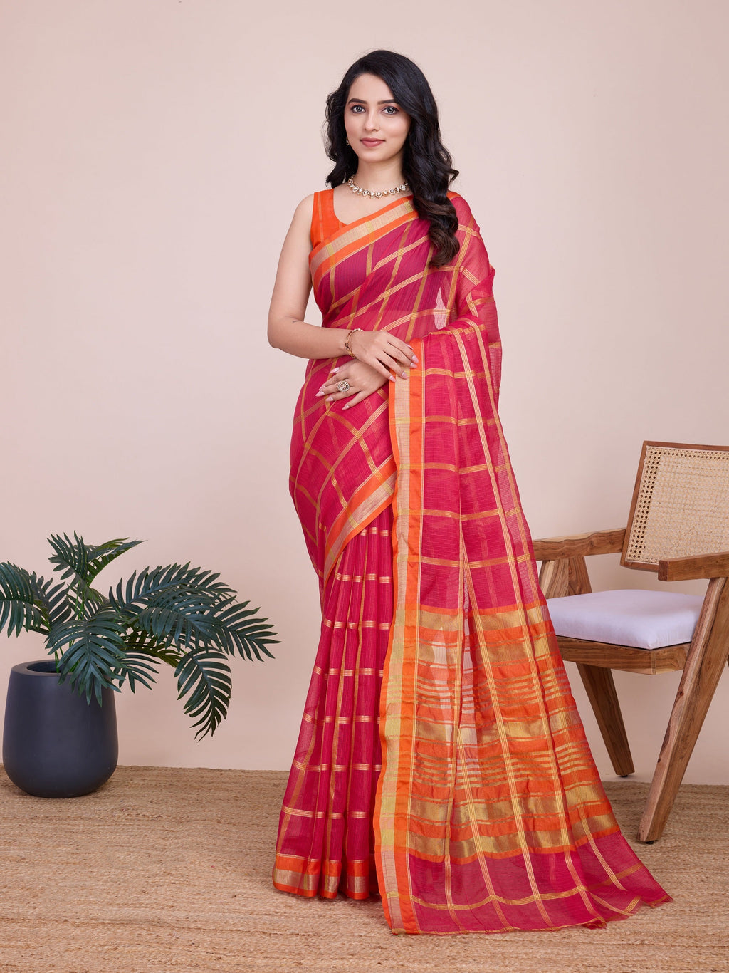 Vedant Vastram Cotton Silk Jacquard Fancy Saree - Pink