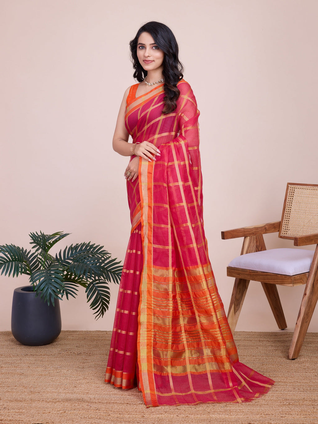 Vedant Vastram Cotton Silk Jacquard Fancy Saree - Pink