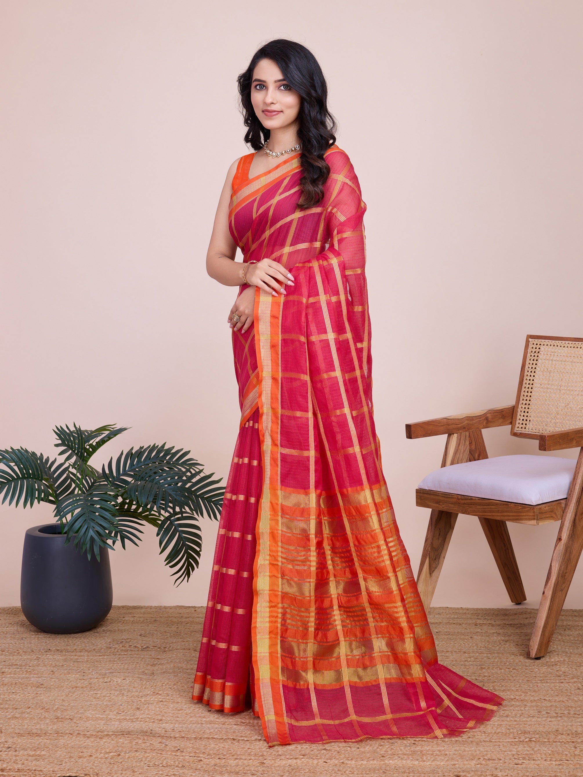 Vedant Vastram Cotton Silk Jacquard Fancy Saree - Pink