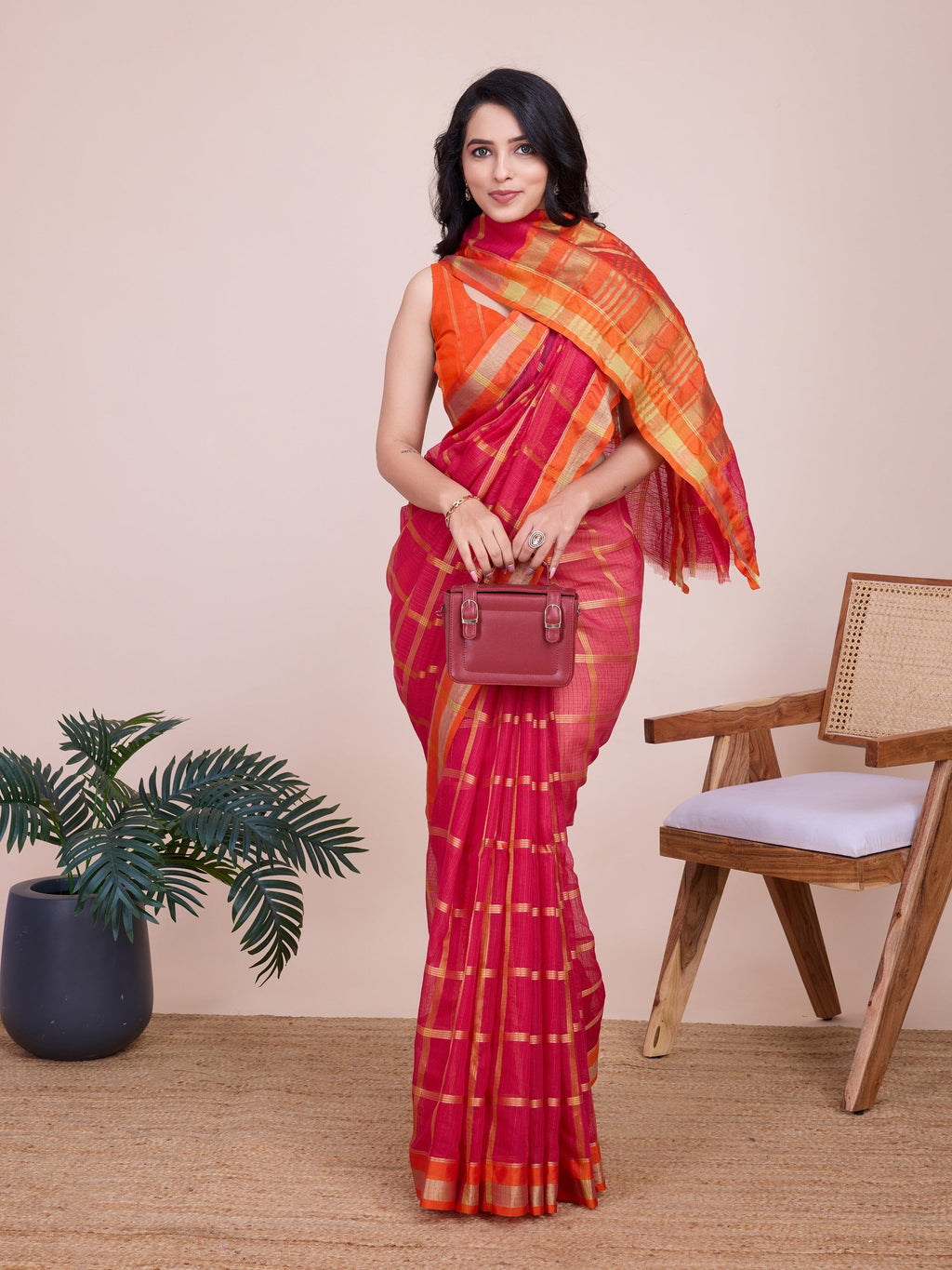 Vedant Vastram Cotton Silk Jacquard Fancy Saree - Pink