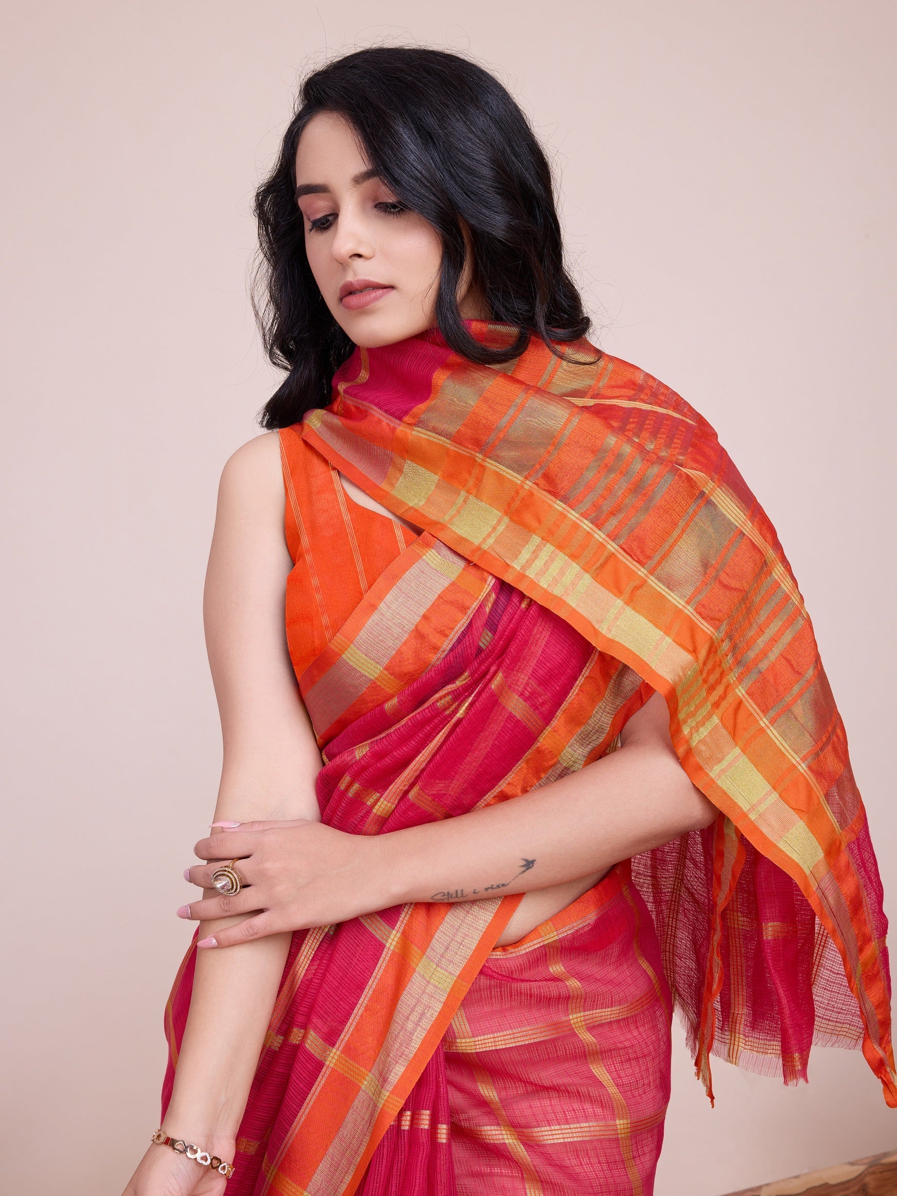 Vedant Vastram Cotton Silk Jacquard Fancy Saree - Pink
