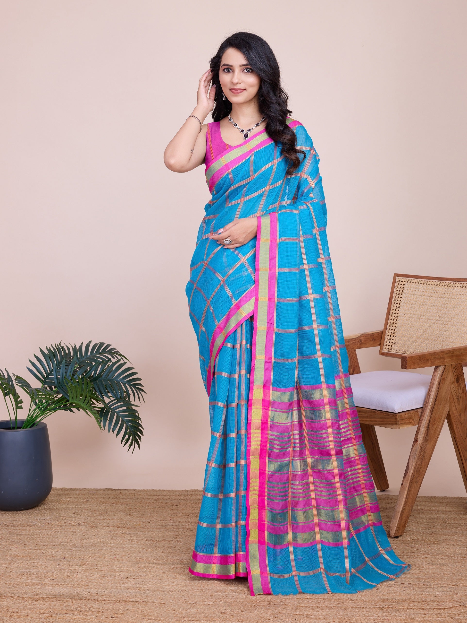 Vedant Vastram Cotton Silk Jacquard Fancy Saree - Rama
