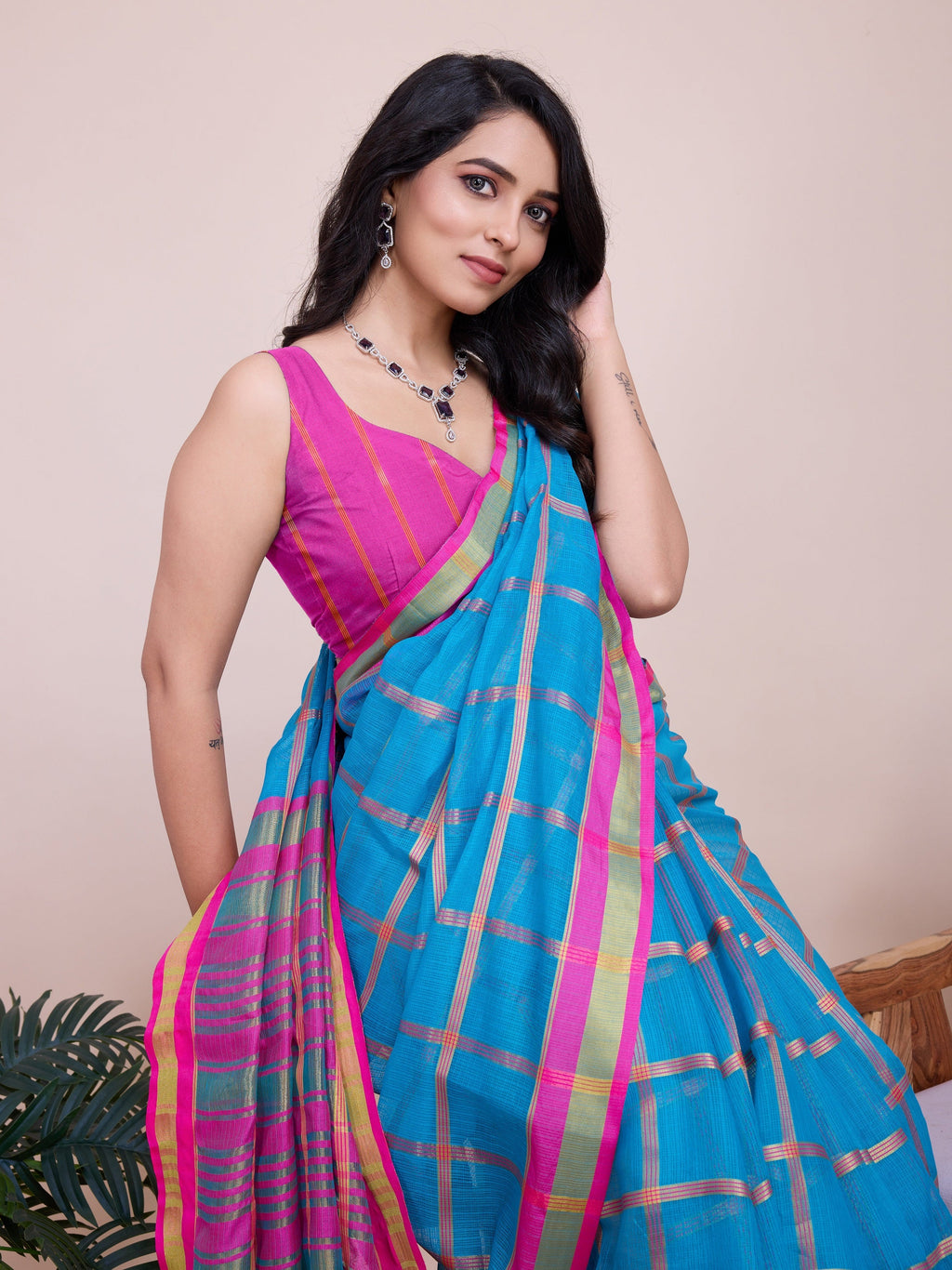 Vedant Vastram Cotton Silk Jacquard Fancy Saree - Rama
