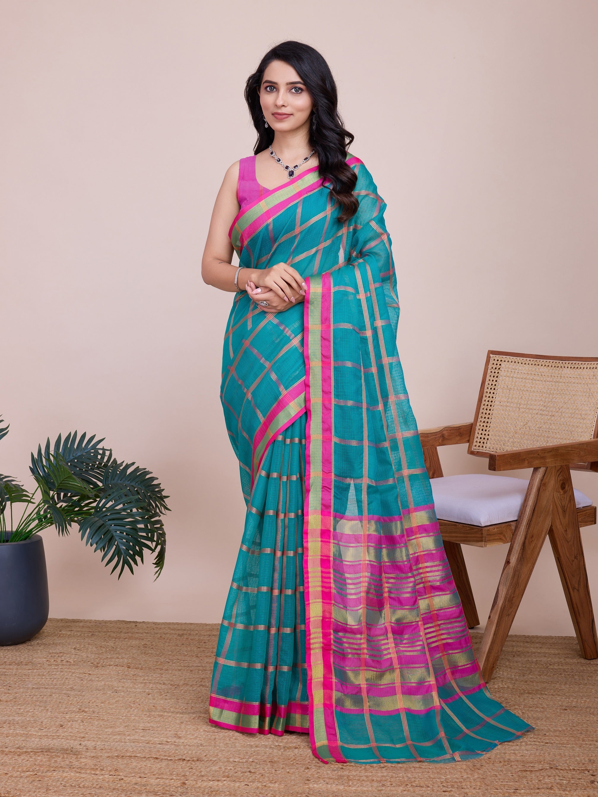 Vedant Vastram Cotton Silk Jacquard Fancy Saree - Seagreen