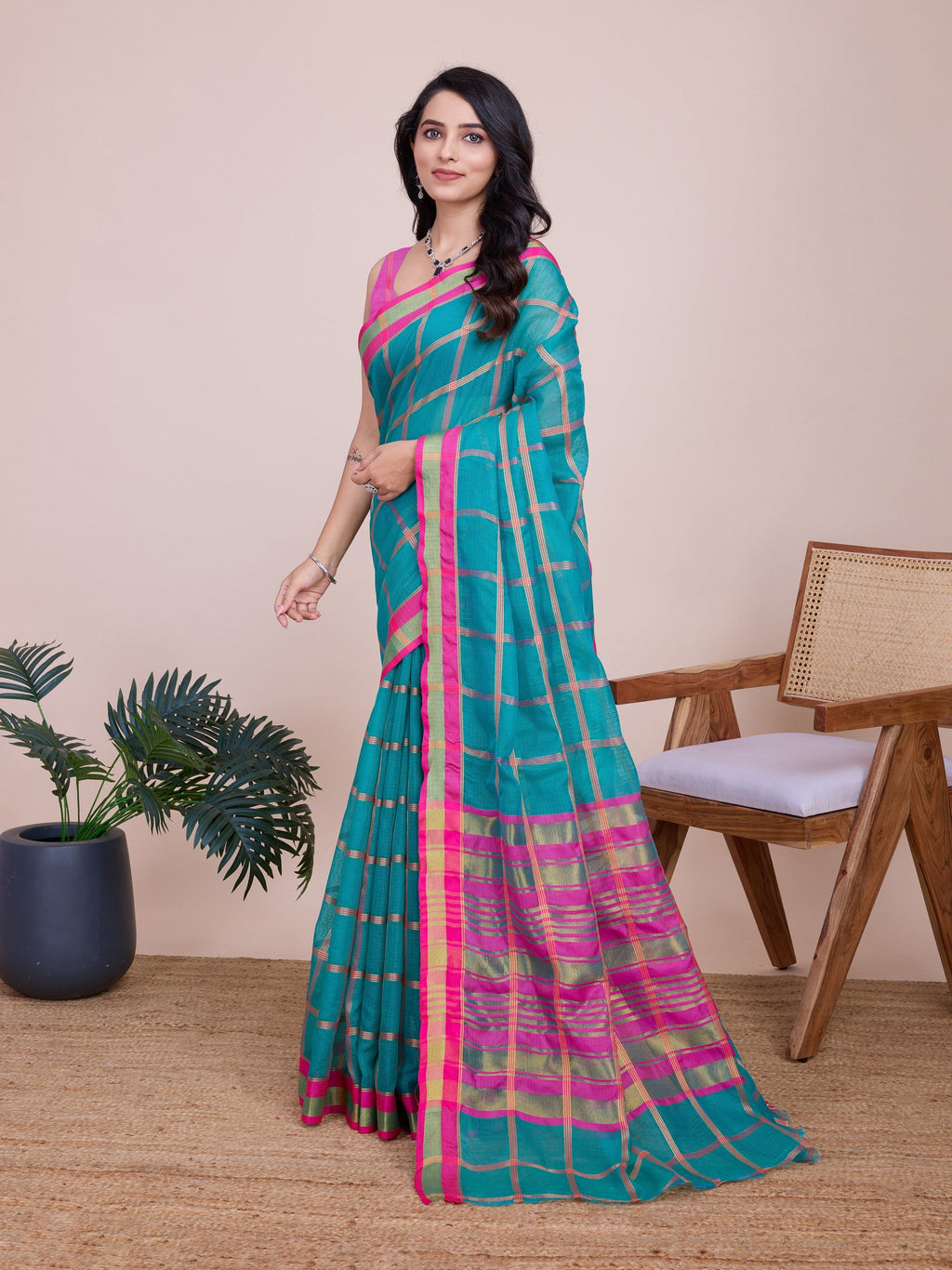 Vedant Vastram Cotton Silk Jacquard Fancy Saree - Seagreen