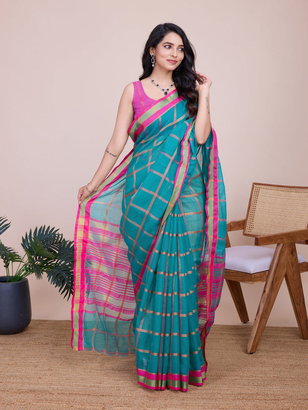 Vedant Vastram Cotton Silk Jacquard Fancy Saree - Seagreen