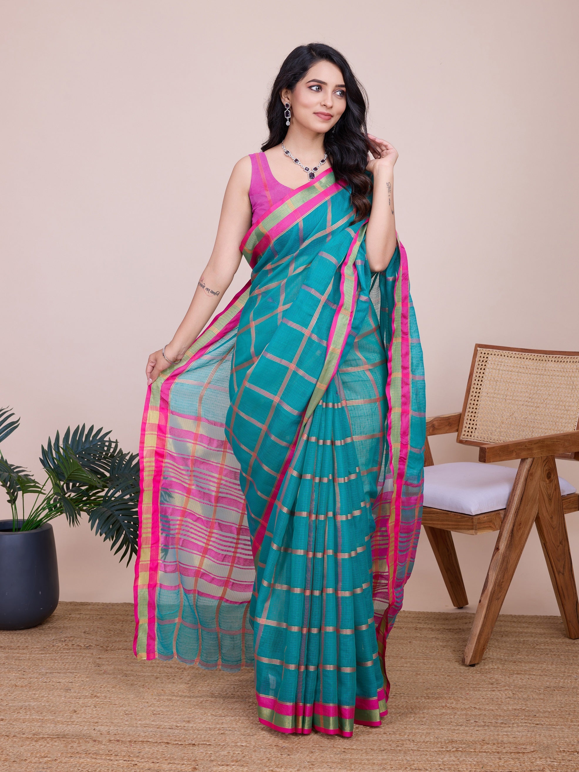 Vedant Vastram Cotton Silk Jacquard Fancy Saree - Seagreen