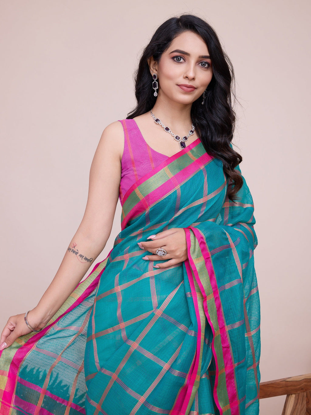 Vedant Vastram Cotton Silk Jacquard Fancy Saree - Seagreen