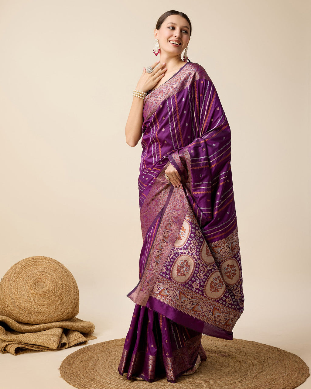 Vedant Vastram Soft Litchi Silk Banarasi Silk Saree - Purple