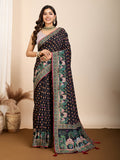 Vedant Vastram Maslin Cotton Printed & Hand work Fancy Saree - Black