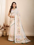 Vedant Vastram Maslin Cotton Printed & Hand work Fancy Saree - White