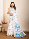 Vedant Vastram Maslin Cotton Printed & Hand work Fancy Saree - Blue