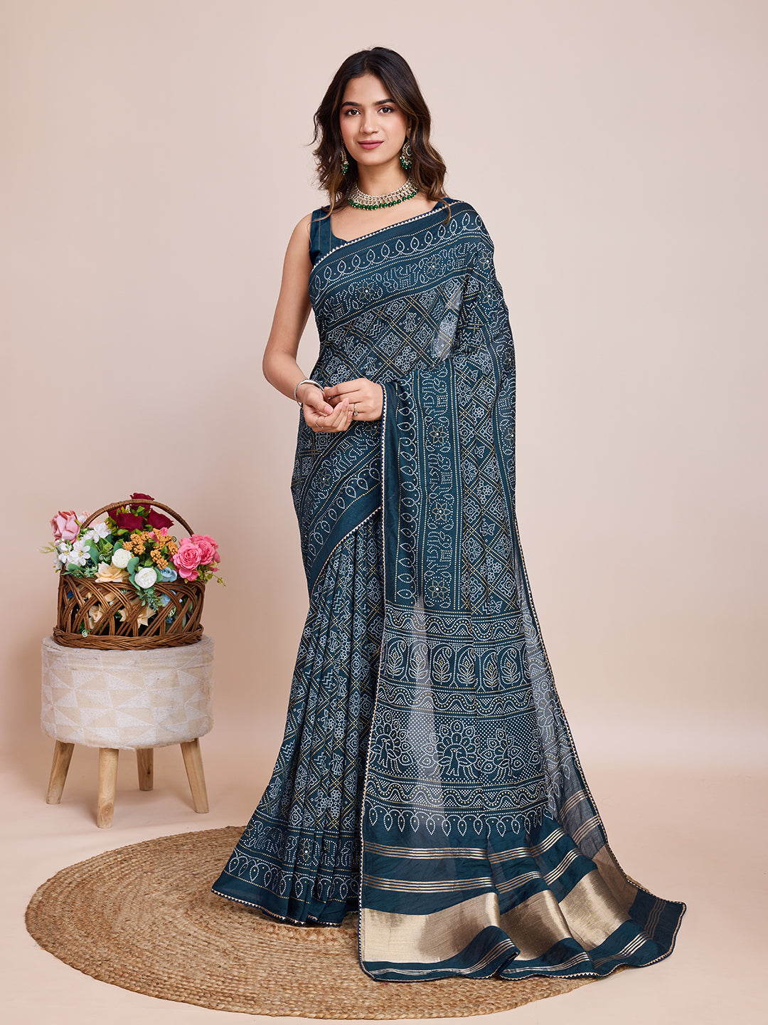 Vedant Vastram Semi Cotton Bandhani Printed Saree - Mopich