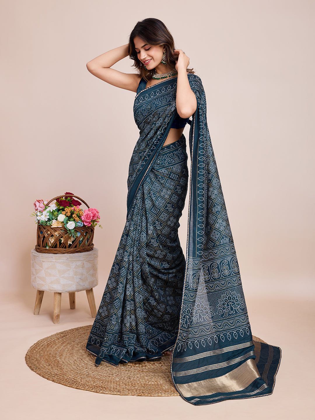 Vedant Vastram Semi Cotton Bandhani Printed Saree - Mopich
