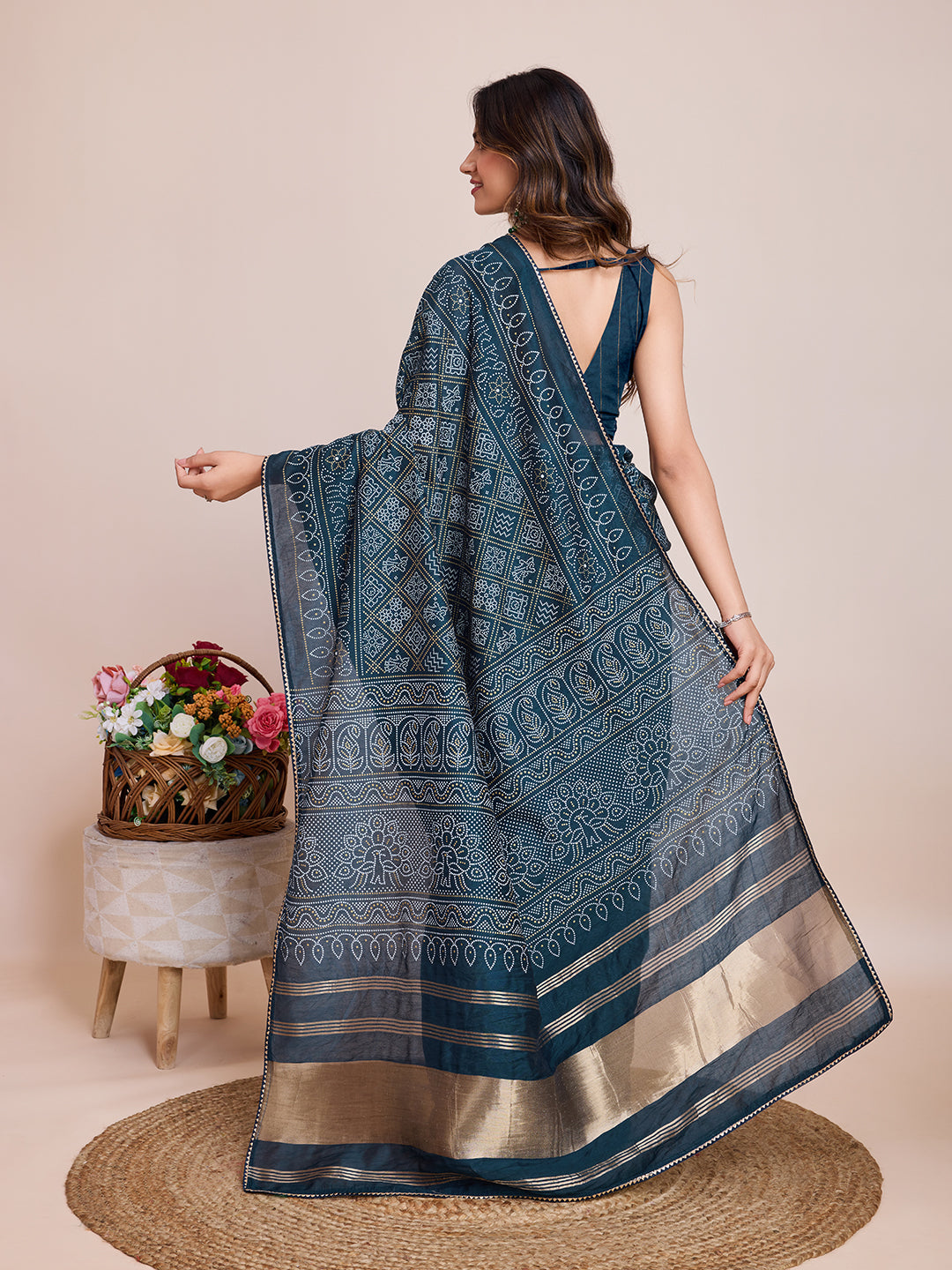 Vedant Vastram Semi Cotton Bandhani Printed Saree - Mopich