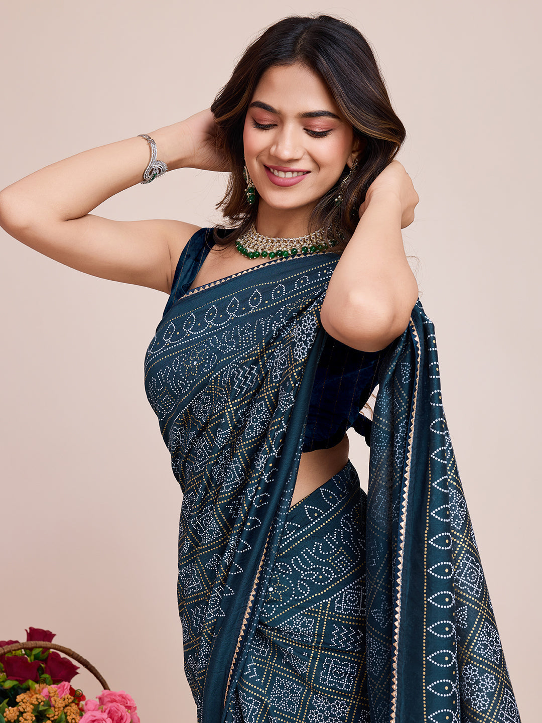 Vedant Vastram Semi Cotton Bandhani Printed Saree - Mopich