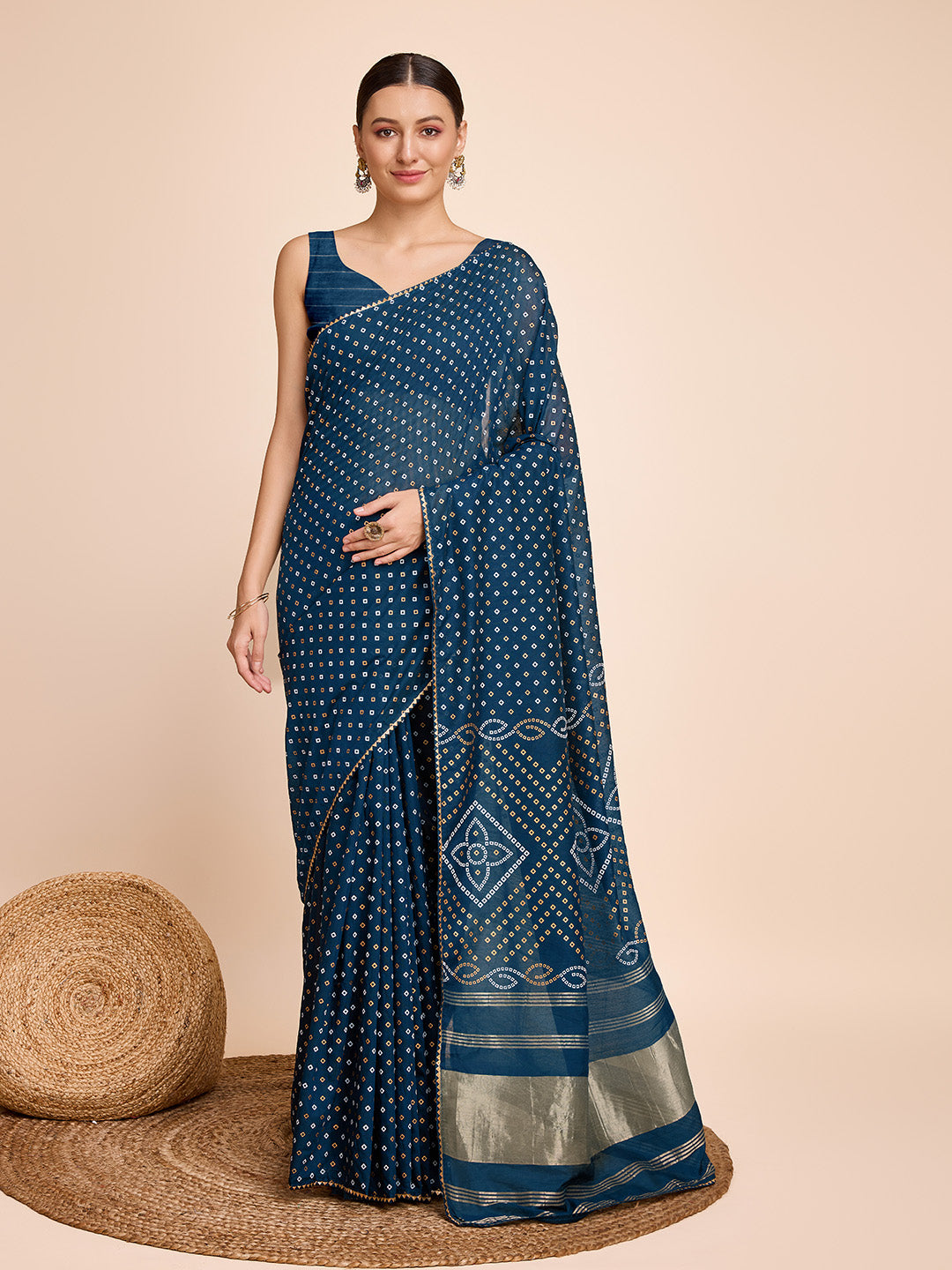 Vedant Vastram Semi Cotton Bandhani Printed Saree - Morpich