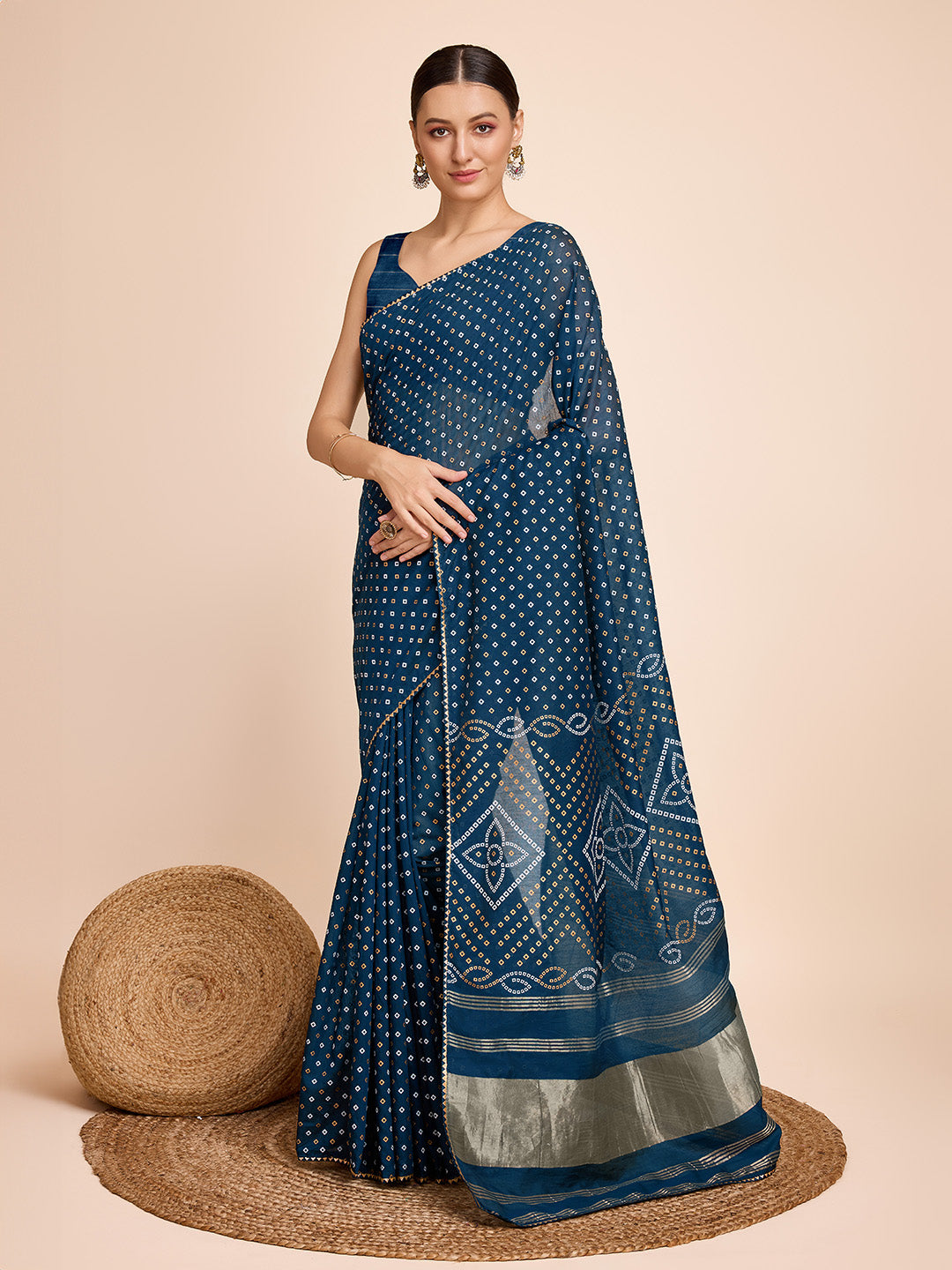 Vedant Vastram Semi Cotton Bandhani Printed Saree - Morpich