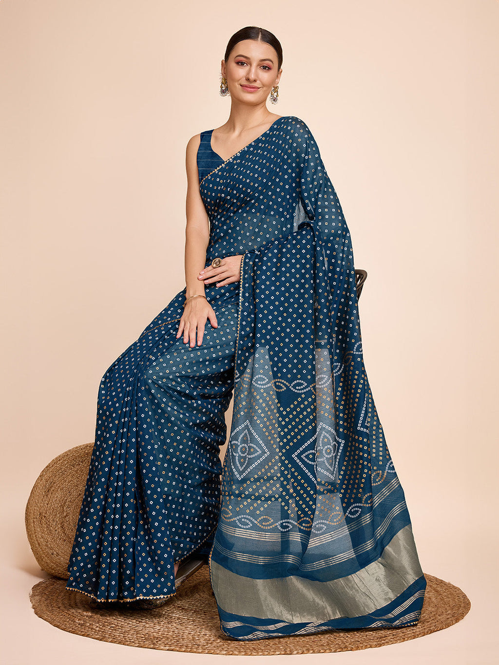 Vedant Vastram Semi Cotton Bandhani Printed Saree - Morpich