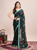 Vedant Vastram Georgette Embroidered Work Fancy Saree - Firozi