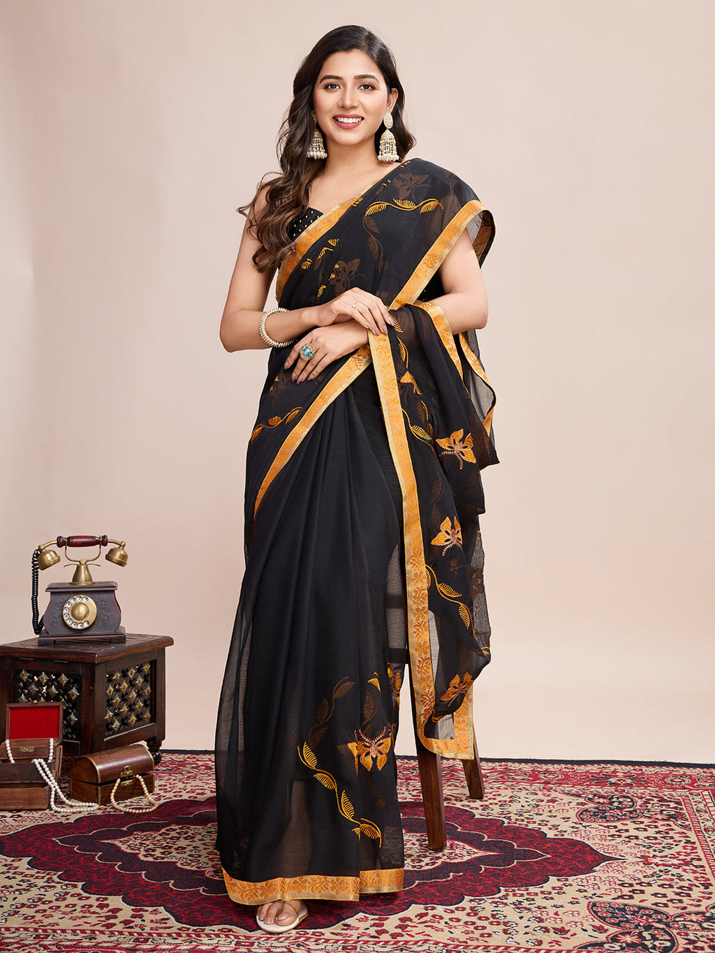 Vedant Vastram Georgette Embroidered Work Fancy Saree - Mustard