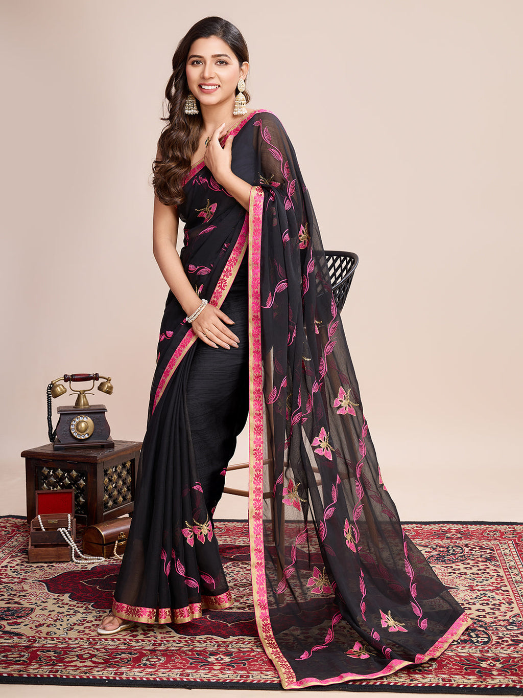 Vedant Vastram Georgette Embroidered Work Fancy Saree - Pink
