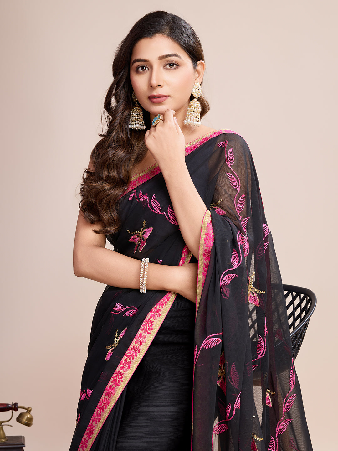 Vedant Vastram Georgette Embroidered Work Fancy Saree - Pink