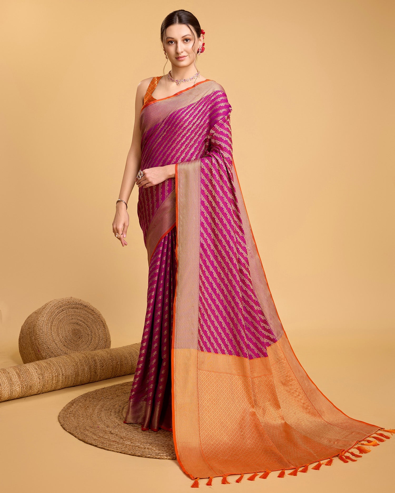 Vedant Vastram Soft Litchi Silk Kanjeevaram Silk Saree - Purple