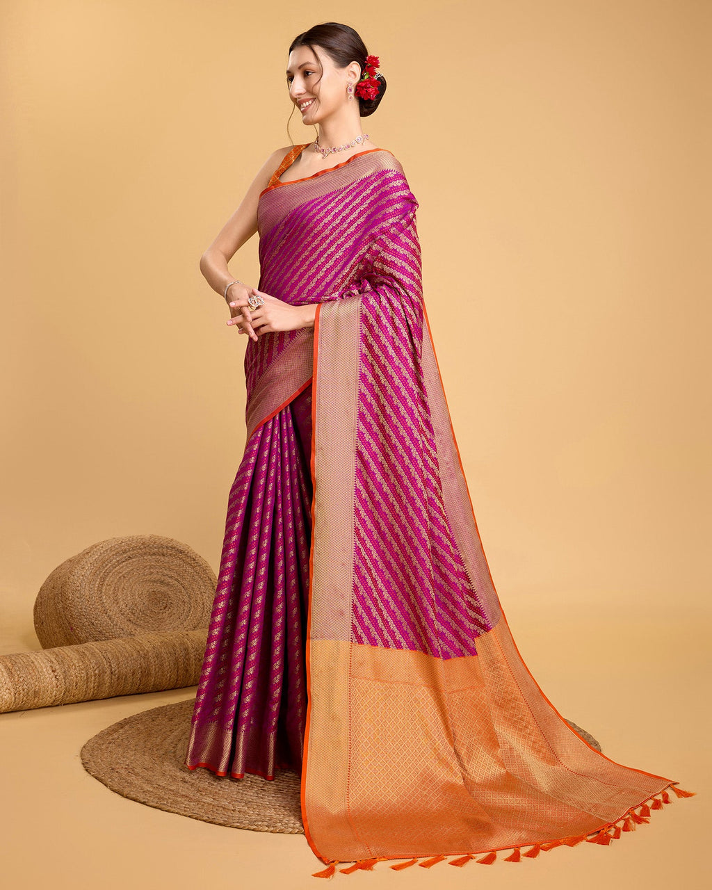 Vedant Vastram Soft Litchi Silk Kanjeevaram Silk Saree - Purple