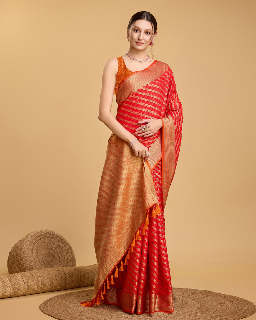 Vedant Vastram Soft Litchi Silk Kanjeevaram Silk Saree - Red