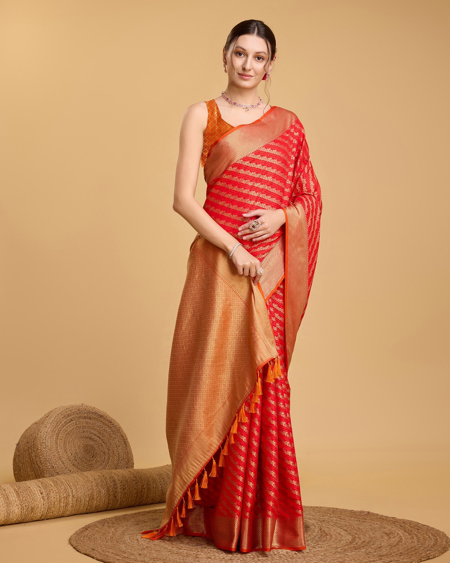 Vedant Vastram Soft Litchi Silk Kanjeevaram Silk Saree - Red