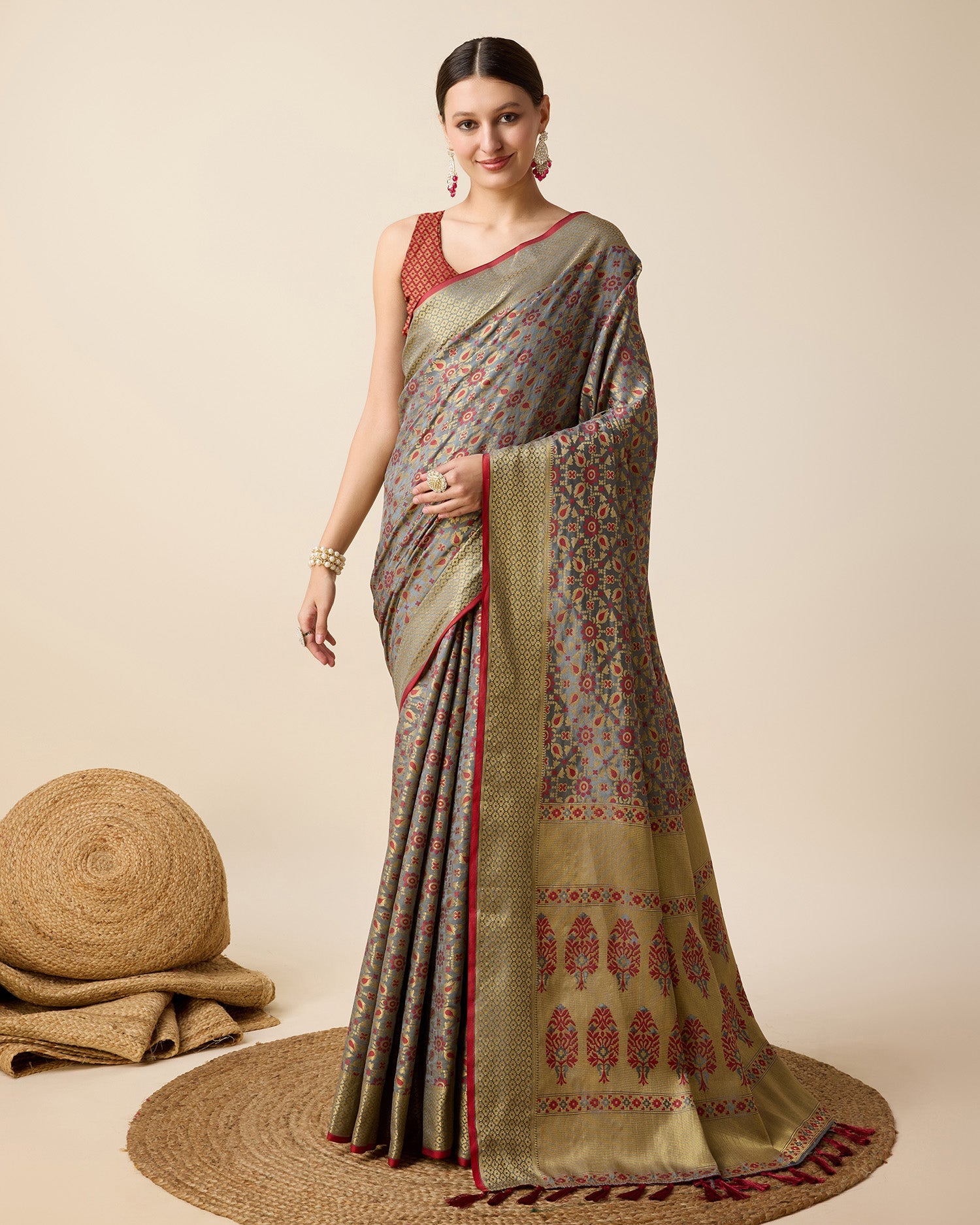 Vedant Vastram Soft Litchi Silk Kanjeevaram Silk Saree - Maroon