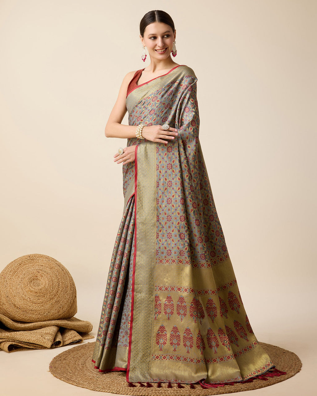 Vedant Vastram Soft Litchi Silk Kanjeevaram Silk Saree - Maroon